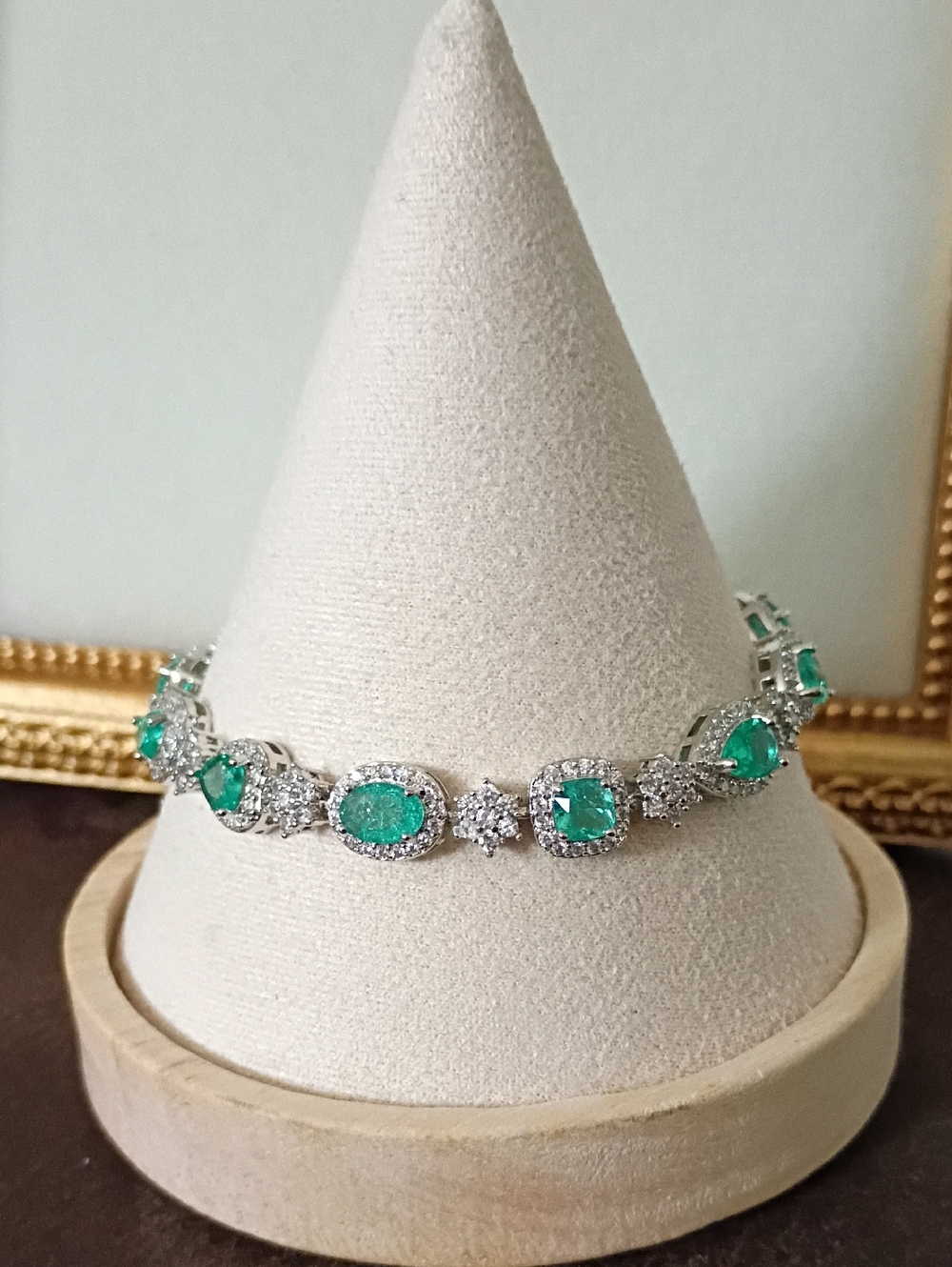 New Silver Tone with  Green & Cubic Zirconia Tennis Bracelet